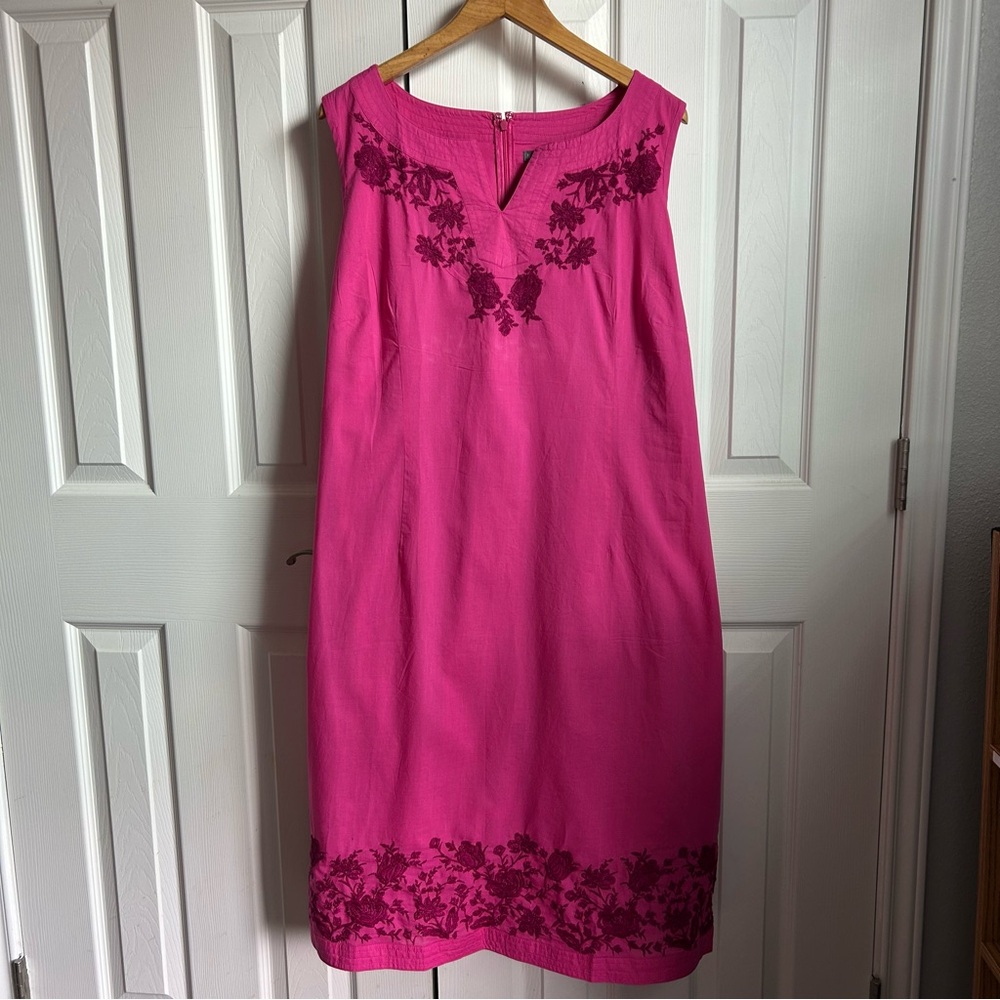 Jessica London hot pink sleeveless cotton embroidered shift dress